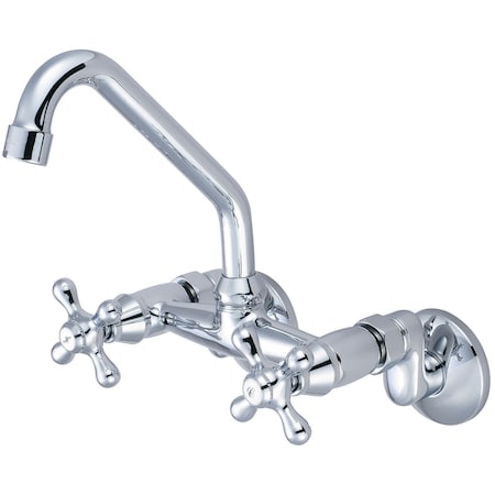 Pioneer Industries Two Handle Wall Mount Faucet, NPT, Wallmount, Polished Chrome, Flow Rate (GPM): 1.5 2PM440